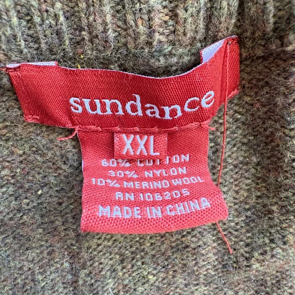 Sundance Cotton Blend Quarter‎ Zip Sweater Men's XXL Olive Green Wool Blend EUC
